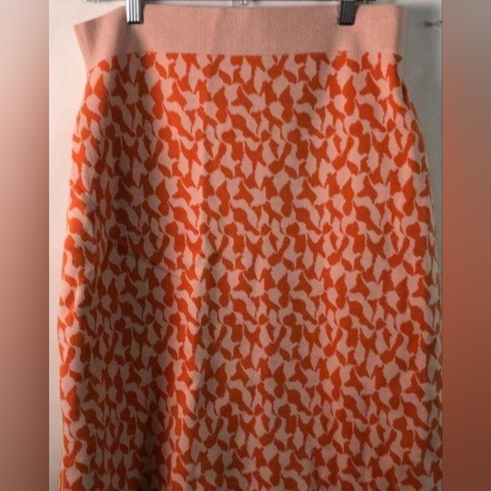 Anthropologie Orange Pink Midi A-Line Skirt - Picture 1 of 2